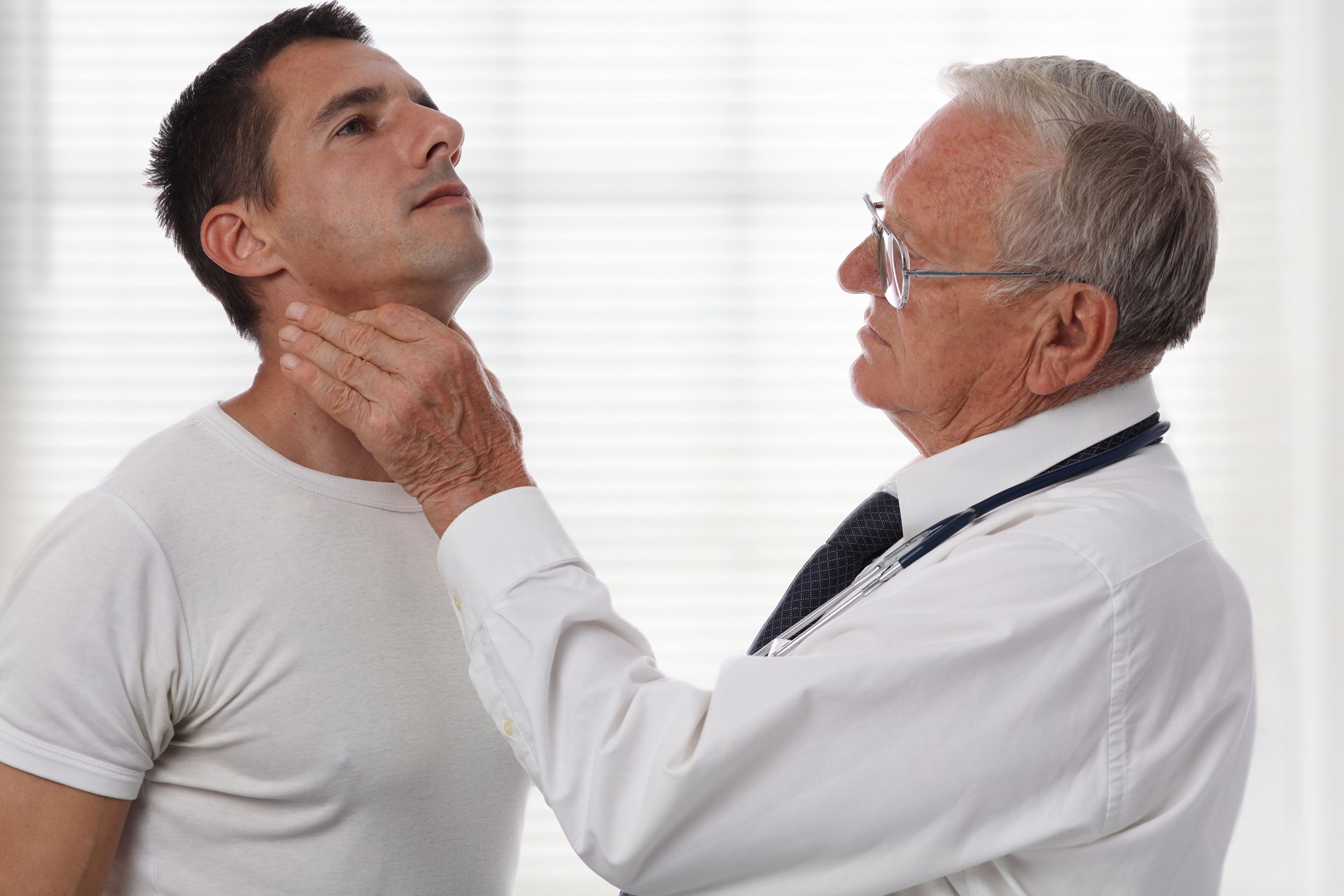Man getting thyroid gland control. Health care and medical concept.